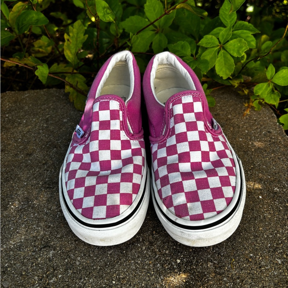 Vans Kids Fuchsia and White Checkered Slip-On Sneakers